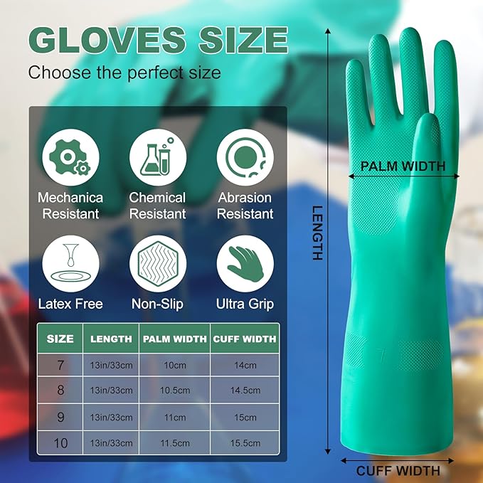 North Tower 10 Pairs Chemical Resistant Nitrile Gloves, Resist Household Acid, Alkali, Solvent and Oil, Latex Rubber Free