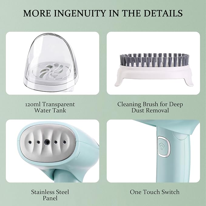 Handheld Clothing Steamer, 1000W Portable Foldable Stainless Steel Panel Steam Iron，A Small Clothing Wrinkle Remover Weighing 1.32 Pounds Suitable for Home, Travel & Office (White)