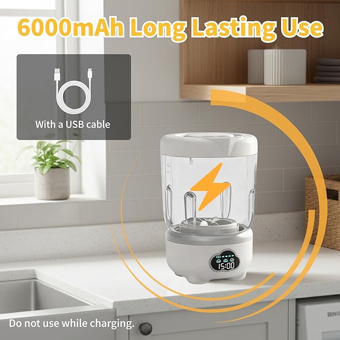 Portable Washing Machine, 6000mAh Underwear Washing Machine, 1.6L Cordless Mini Washer, 3 Cleaning Modes Laundry Machine, Built-in Storage Design for Apartment, Hotel, Dorm, RV, Home (White)