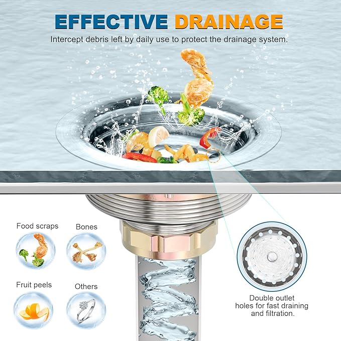 BOTEMY Stainless Steel Sink Drain Strainer Kit 3-1/2 inch Kitchen Drain Assembly with Metal Center Knob Basket Stopper Replacement for Standard Kitchen Sinks, Brushed