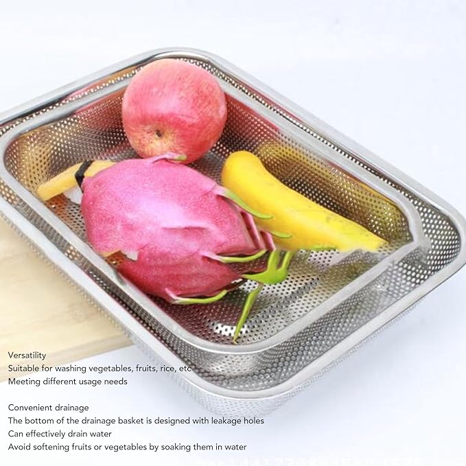 Mesh Vegetable Washing Basket, Large Stainless Steel Colander Strainer, Fruit Vegetable Rectangular Mesh Strainer Screen Basket Sink Colander Vegetable Washing Basket (L)
