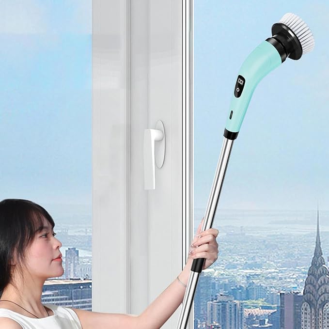Electric Spin Scrubber, Cordless Bathroom Scrubber, Electric Brush Cleaner, 370 RPM USB Rechargeable Scrubber with 3 Replaceable Brush Heads, 2 Adjustable Speeds Bathroom