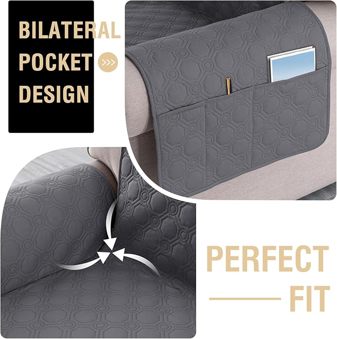 PrinceDeco Large Couch Covers for Oversized Sofa 3 Cushion Couch Sofa Cover for Dogs Water Proof Furniture Protector Cover with Elastic Straps for Pet (Oversized Sofa, Grey)