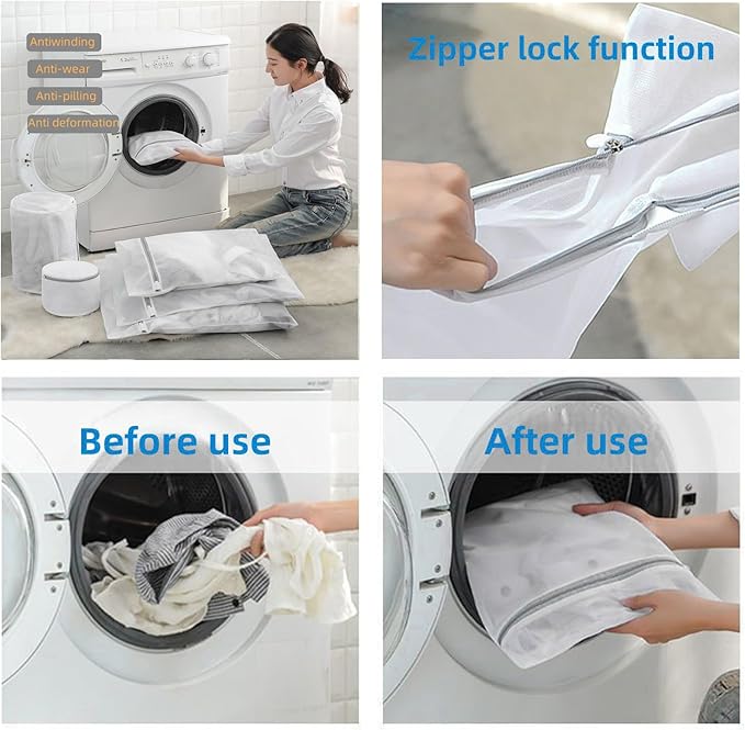 4Pcs Mesh Laundry Bags with Zipper | Laundry Bags Mesh Wash Bags for Coats, Jackets, Bra, Underwear & Family/Travel Use