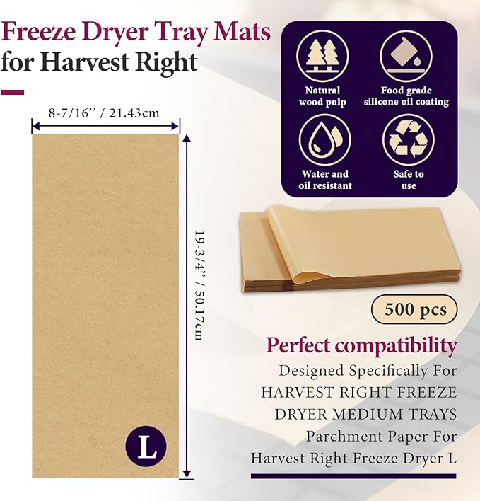 500 Packs Freeze Dryer Tray Mats For Harvest Right Freeze Dryer Accessories for Large Trays, Parchment Sheets, Freeze Dryer Tray Mats for Harvest Right
