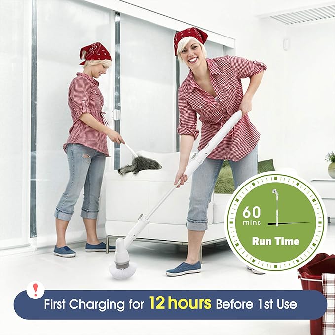 FRUITEAM Electric Spin Scrubber Cordless Super Power Scrubber, Upgraded Tub and Tile Scrubber, Surface Cleaner with 3 Replaceable Brush Heads and 1 Extension Arm for Bathroom/Kitchen/Tub/Tile