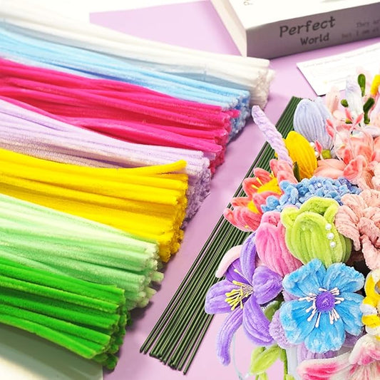 720 Pieces Pipe Cleaners Flower Set, 700 Flower Corlor Chenille Stems Whith 20 Pcs Stems, Craft Supplies Bulk for DIY Art and Craft Projects Creative Gift Wrapping Party Decorations(7 Colors)