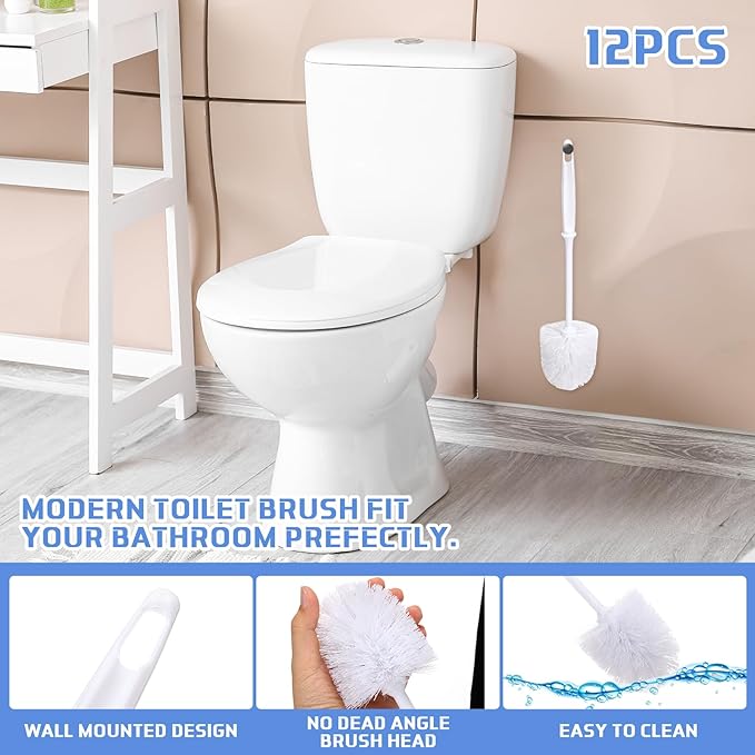 Roshtia 12 Pcs Toilet Brush Cleaner Toilet Bowl Brushes Bulk Commercial White Bathroom Scrubber with Plastic Handles Restroom Cleaning Scrub for Bathroom Industrial Cleaning Supplies 13.7 Inch