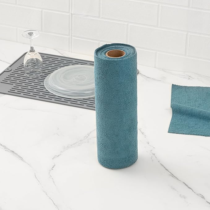 Restaurantware-Clean Tek Professional 11.8 x 11.8 Inch Microfiber Towel Rolls, 300 Reusable Towel Rolls - Tear Away, Perforated, Teal Microfiber Cleaning Roll, For All The Cleaning Tasks