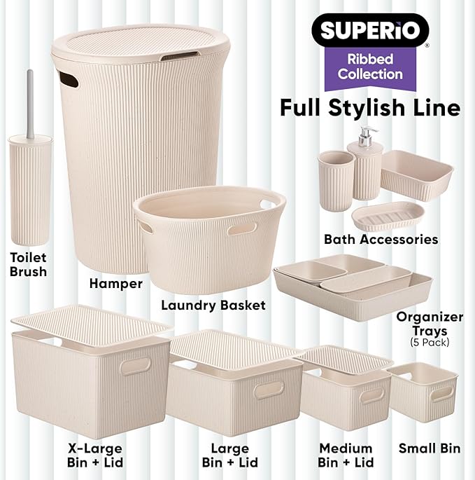 Superio Eco-Friendly Decorative Plastic Basket Open Home Storage Bins Organizer Baskets, X-Large (4 Pack) Container Boxes for Organizing Closet Storage Bins for Shelves Drawer Shelf 22 Liter
