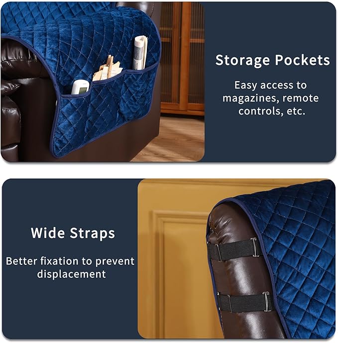 LUFEIJIASHI Non Slip Recliner Couch Covers for 2 Cushion Couch Sofa Reclining, Waterproof Recliner Sofa Covers 2 Seat, Velvet Reclining Couch Covers for Furniture Protector for Dogs Pets Navy Blue