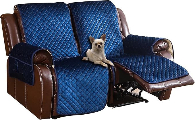 LUFEIJIASHI Non Slip Recliner Couch Covers for 2 Cushion Couch Sofa Reclining, Waterproof Recliner Sofa Covers 2 Seat, Velvet Reclining Couch Covers for Furniture Protector for Dogs Pets Navy Blue