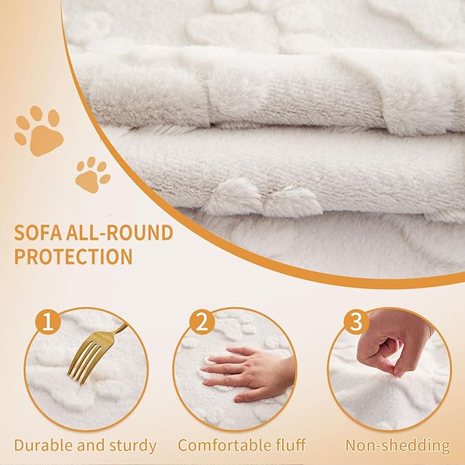 Waterproof Couch Cover for Dogs Washable,Fuzzy Pet Couch Covers for Sofa,Thick Soft Dog Mat Non-Slip Couch Covers for 3 Cushion Couch Sofa Pet Friendly (White, 35x82(1pc))