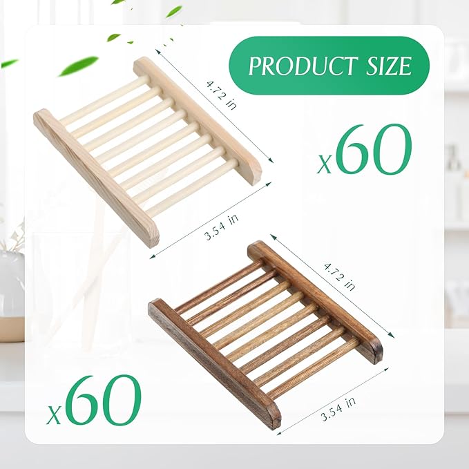 Rtteri 120 Pieces Bamboo Wood Soap Dish Tray Bathroom Wooden Soap Holder Handmade Bathtub Shower Dish Accessories for Home Bathroom Kitchen Sponge Scrubber