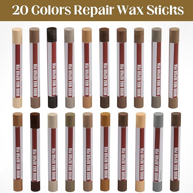 Wood Filler Sticks, 20 Colors Wood Repair Wax Crayons with Scraper, Wood Touch Up Markers for Repairing Scratches, Cracks, Holes in Cabinets, Floors, Tables and Doors[Technicolor Series]