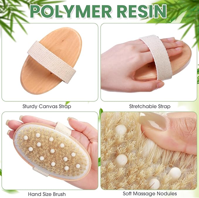 Gejoy 2 Pcs Dry Brushing Body Brush for Lymphatic Drainage Exfoliating Brush with Massage Nodule Dry Skin Body Scrubber Cellulite Shower Circulation Dead Exfoliator (4.92 x 2.56 Inches,Wood Color)