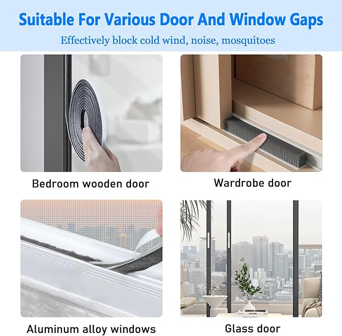 Weather Stripping Door Window Seal Strip 66 Ft,Selfadhesive Strong Adhesion,soundproofing,Draft Blocker,Dustproof,Suitable for Doors and Windows Cabinet Doors,0.2 Inch Thick,White