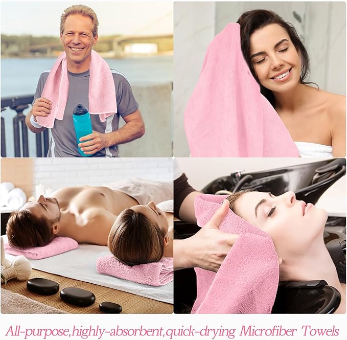 Shimeyao 40 Pack Bleach Proof Towels Microfiber Absorbent Resistant Hair Hand Towels Bulk Quick Dry for Barber Gym Bath Spa Shaving (Dark Pink,16 x 29 Inch)