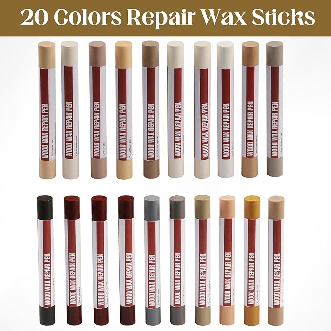 Wood Filler Sticks, 20 Colors Wood Repair Wax Crayons with Scraper, Wood Touch Up Markers for Repairing Scratches, Cracks, Holes in Cabinets, Floors, Tables and Doors[Common Series]