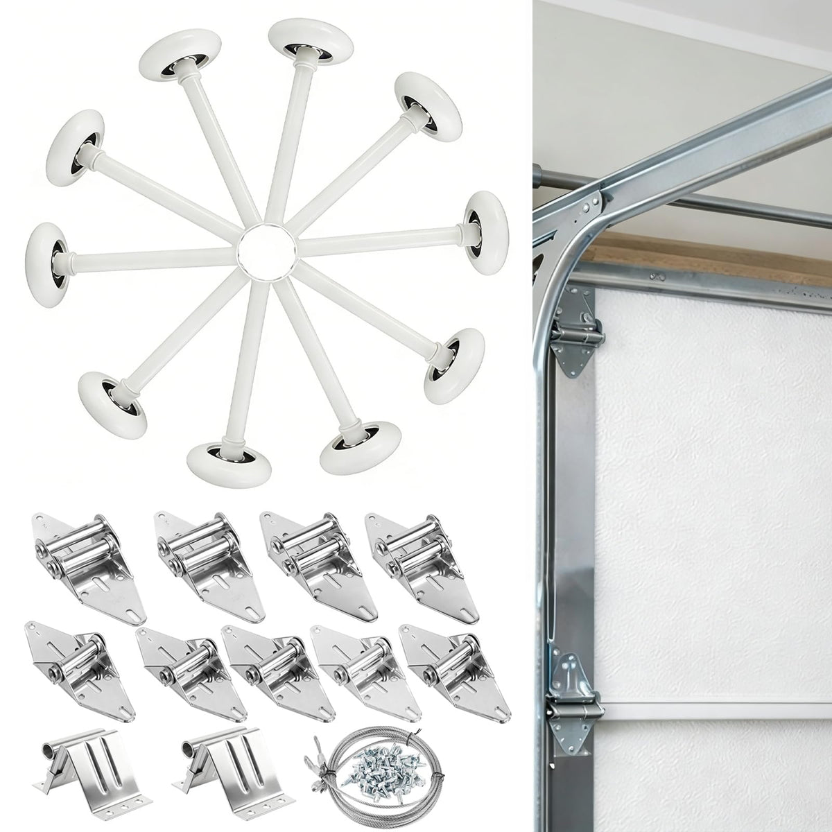 Garage Door Rollers 10 Pack Hardware Kit, 7 ft Door, White Nylon - Image 1