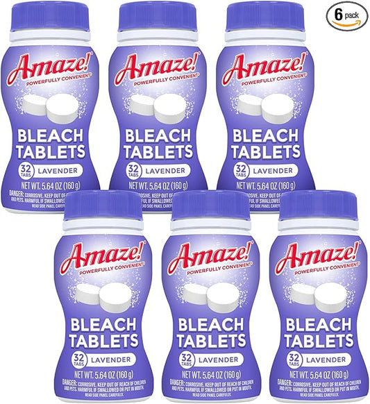 AMAZE Ultra Concentrated Bleach Tablets [6 bottles] - Lavender Scent - for Laundry, Toilet, and Multipurpose Home Cleaning. No Splash Liquid Bleach Alternative