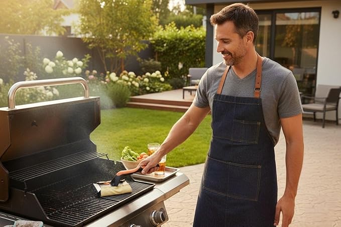 Q-Swiper XL Steam-Clean BBQ Grill Cleaner Set - 1 Long Grill Brush with Scraper, 2 Heat Resistant Kevlar® Steam Clean Cloths, 1 Tray | Bristle Free | Safe Way to Steam away Grill Grease & Grime
