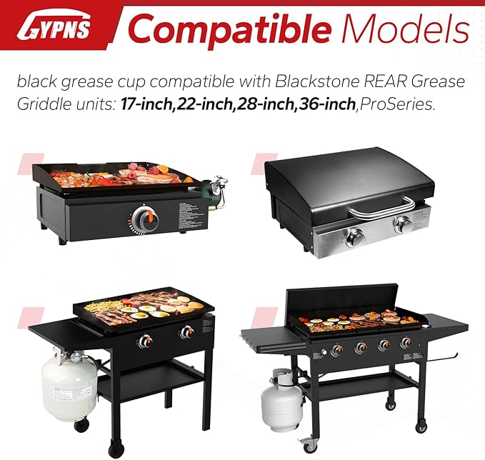 Grill Grease Catcher Fits for Blackstone Flat Top Grill Replacement Accessoriess, Rear Grease Catcher Drip Pan and 10 Packs Disposable Grease Cup Liners, for Blackstone Grease Trap Upgrade (Black)