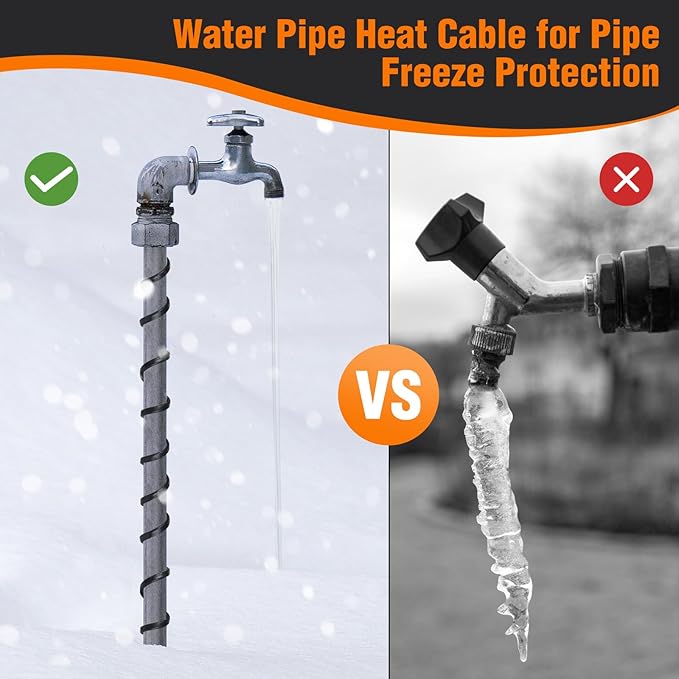 140FT Heat Tape for Water Pipes Roof & Gutter Snow De-Icing Heat Cable 140 feet 5 Watts Per Foot, Water Line Heat Tape Keeps Water Flowing at -40°F 5W/FT, 120V (140FT)
