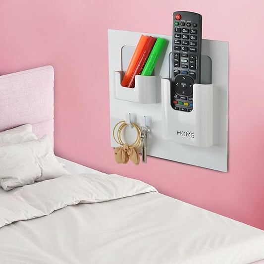 Bedside Shelf with Strong Sticky Gel,Wall Mount Organizer Holder for Cell Phone,Glasses,Remote,Keys,Adhesive Wall Shelves for Bedroom,Bathroom, Kitchen,No Drill Space Saver (Vertical Type/White)