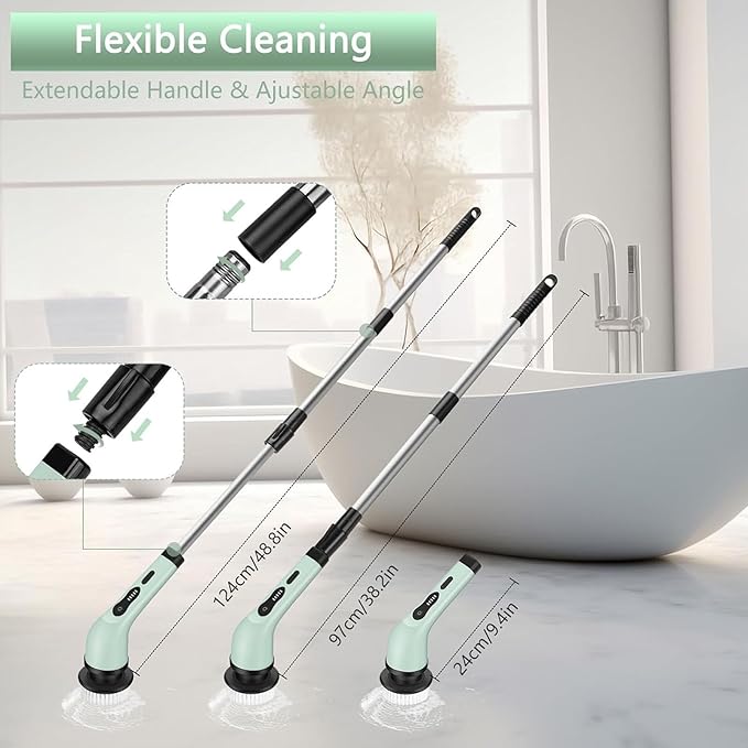 Electric Spin Scrubber, Waterproofing Cordless Cleanings Brush Scrubber for Home, 9 Replaceable Brush Heads for Bathroom Shower Bathtub Glass Car for Bathtub Window