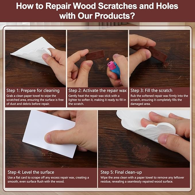 1set Laminate Floor Scratch Repair Wax Kit Colors for Wood Floor Furniture and Countertop Damage Quick Melt and Fill for Cracks and Scratches