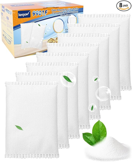 KEEPOW 8 Pack Odor Absorbing Filter Refill Deodorizer Compatible with iTouchless Trash Cans 8 Gallon and Larger Eliminates