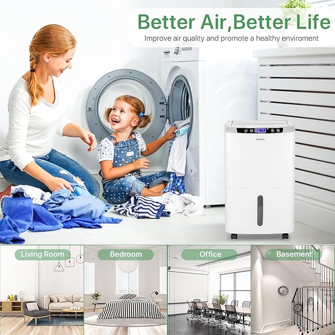 Waykar 2000 Sq. Ft. Energy Star 2025 Dehumidifier for Basement, Smart Compressor 34 Pints Dehumidifiers for home with Drain Hose and Water Tank.