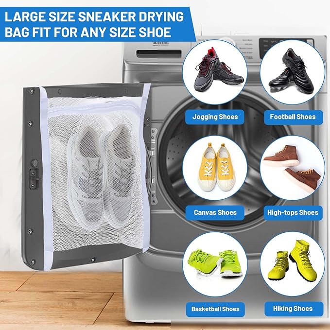 2Pcs Shoe Washing Machine Bag, Laundry Shoe Bag for Washer and Dryer, Reusable Sneaker Wash Dry Net Bags with Strap And Zipper Shoes Dryer Bags Laundry Accessories14.9 x16.5 Inch
