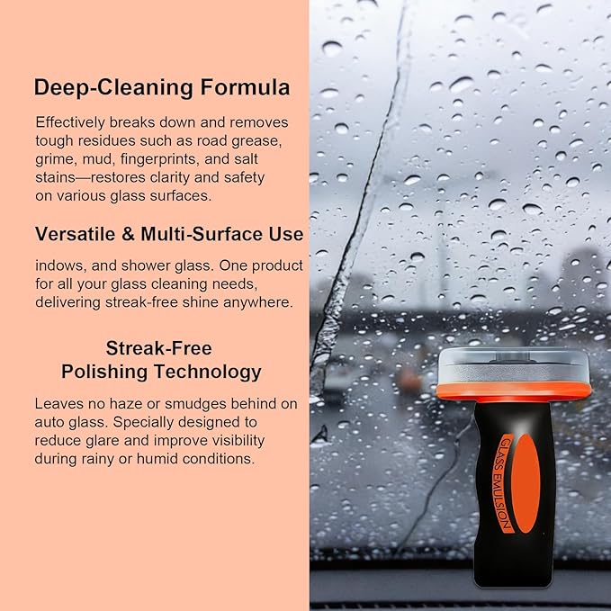 Umex Ogas Glass Cleaner - Streak-Free Windshield Cleaner& Glass Emulsion, Removes Tough Grease, Grime, Oil Film, and Water Spots for Car, Home, and Office (2 Pack, 3.38oz Each)