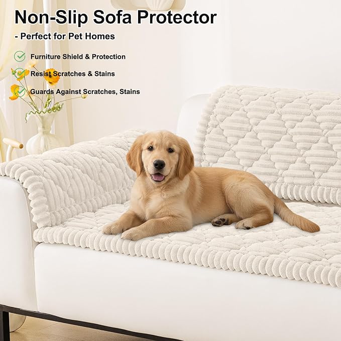 Smiry Pet Couch Cover for Dogs Washable, Non-Slip Fuzzy Couch Covers for 3 Cushion Sofa Pet Friendly, Soft Thick Furniture Protector Sofa Slipcover Mat for Dogs (White, 27.6" x 59")