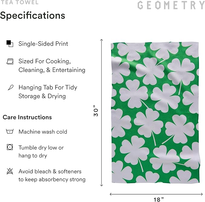 GEOMETRY St. Patrick’s Day Kitchen Towels - Quick Dry Microfiber Cloth Dish Towels for Kitchen Drying - Premium Quick Dry St Patrick's Day Tea Towel - Lucky