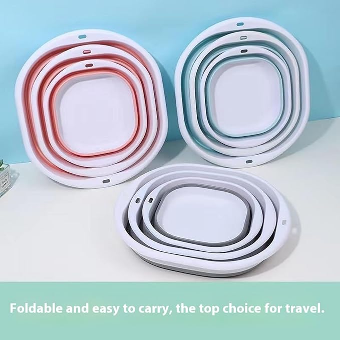 3-piece folding washbasin set, foldable dishwasher basin, space-saving folding sink, suitable for apartments, camping, dishwashing, fruit and beverage container, hiking, and household use (Pink)