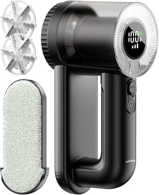 coldSky Fabric Shaver Rechargeable, 2-in-1 Electric Fabric Shaver & Lint Remover, 3-Speed LED Digital Display Sweater Defuzzer for Clothes, Furniture, Couch - Removes Lint, Hairball, Fuzz - Black