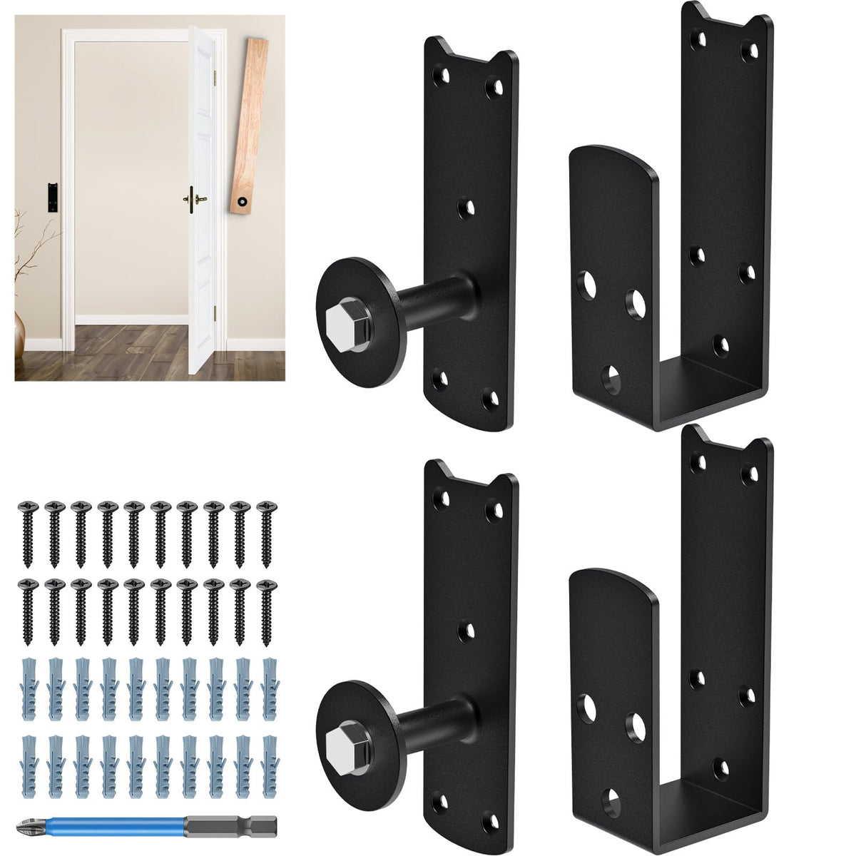 Heavy-Duty 2x4 Door Barricade Brackets with Rotating Lock - 4mm - Image 1