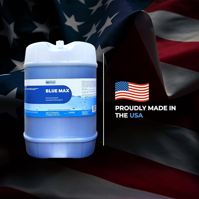 Blue Max Industrial-Strength Laundry Detergent Concentrate - Safely Clean 256 Loads Per Gallon, 1/2 Ounce Per Load, Heavy Duty Concentrated Commercial Formula, 5 Liquid Gallon Cube, Pack of 1