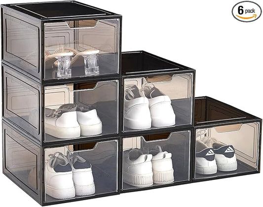 6PCS Magnetic Door Transparent Shoe Box, Stackable Space-Saving Organizer for Bedroom/Bathroom/Closet/Entryway