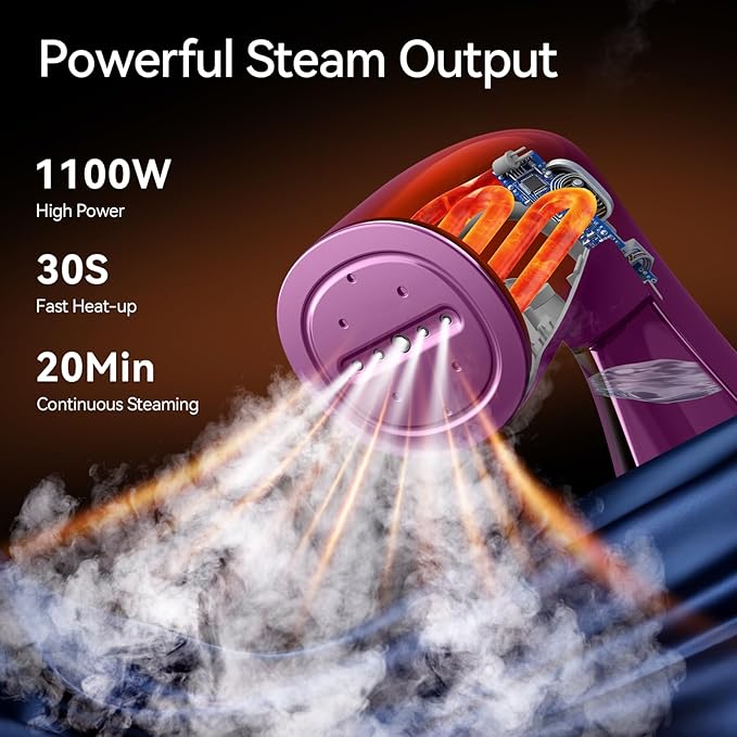 HiLIFE Steamer for Clothes, Handheld Portable Design, 1100W Powerful Steam, 300ml Larger Tank & No Leak Tech, 30S Fast Heat-up, Quick Wrinkle Remover, Compact Size for Travel, ONLY 120V-Orchid Purple