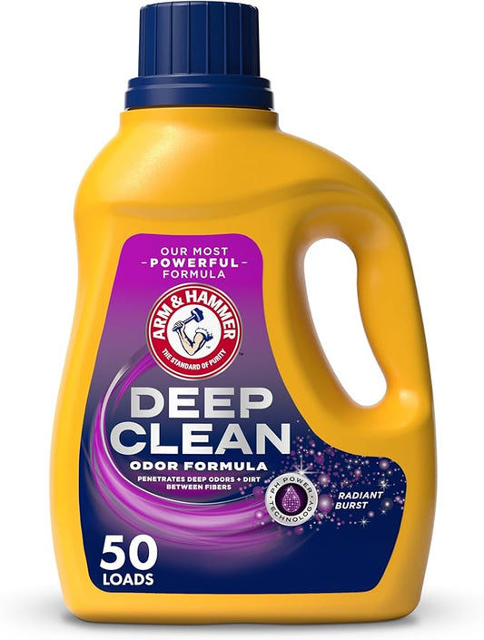 ARM & HAMMER Deep Clean Odor Formula Liquid Laundry Detergent, Radiant Burst Scent, 75 Fl Oz, 50 Loads