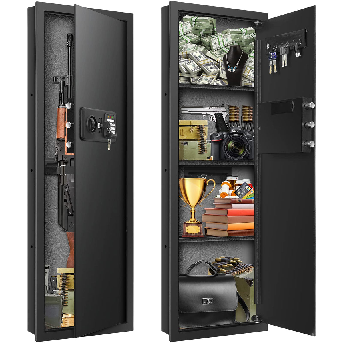 Black 43.3" Tall Fireproof Wall Safe Between Studs 16" Centers - Image 1