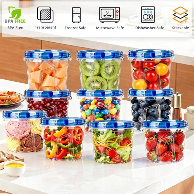 12 Pack 23.5 oz Reusable Freezer Storage Containers with Twist Top Lids Airtight, Leakproof Plastic Soup Freezer Container, Food Storage Containers for Meal Prep Leftover Fruit Microwave Freezer Safe