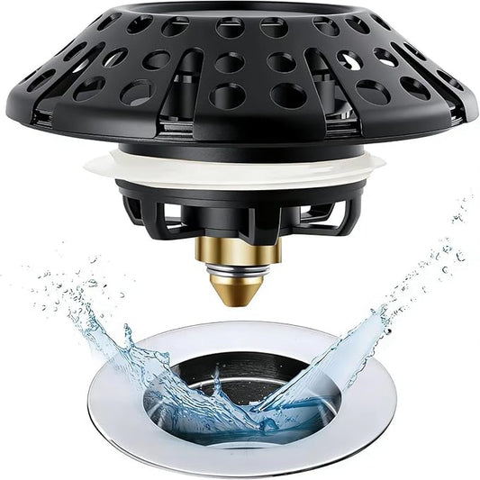 Bathtub Drain Stopper, Pop Up Tub Stopper Plug with Bathtub Drain Hair Catcher Cover, Universal for 1.45 in to 1.8 in Tub Drain, Matte Black