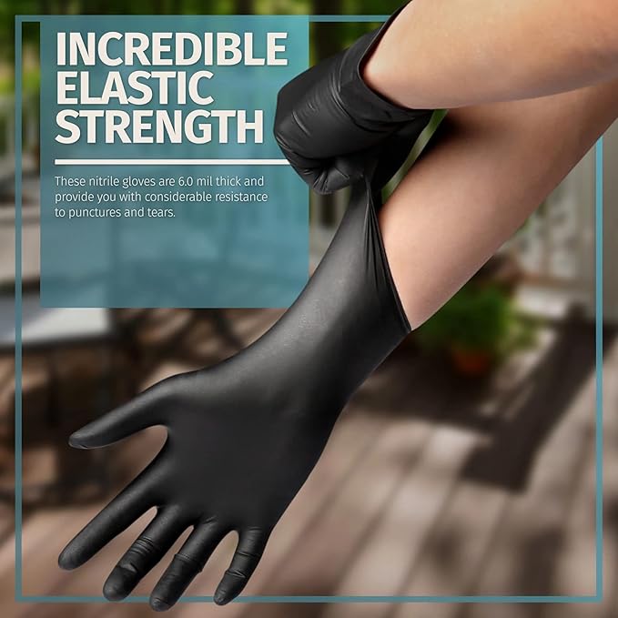 Glove Station Nitrile Disposable Gloves - 10 boxes, 100 count/box, Powder-Free, Latex-Free, Textured Grip - Ideal for Cleaning, Cooking Use -Black - 6MIL - SM (1000 Count)