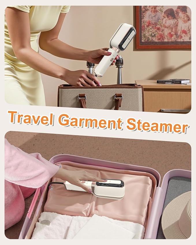 Travel Steamer for Clothes, 3 in 1 Portable Handheld Steamer, Steam Iron Wet & Dry Ironing,15s Fast Heat Up, 180° Flip, 1000W Light Mini Steam Iron for Travel and Home (Beige)