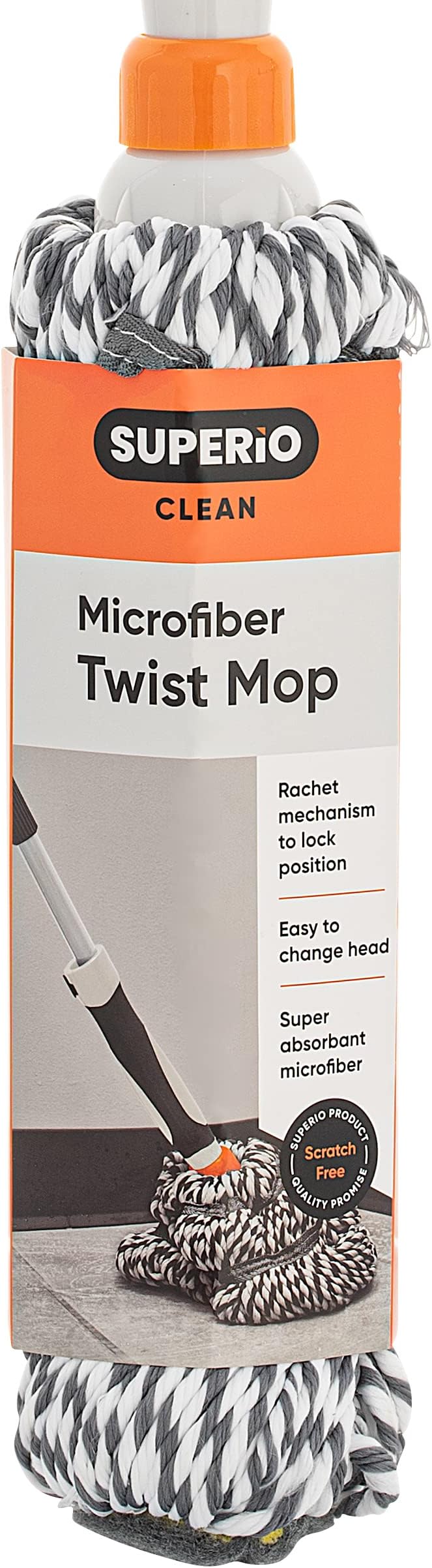 Superio Twist Mop Heads Self Wringing Mop Replacement Microfiber Mop Refill Commercial/Industrial Use.-Grey
